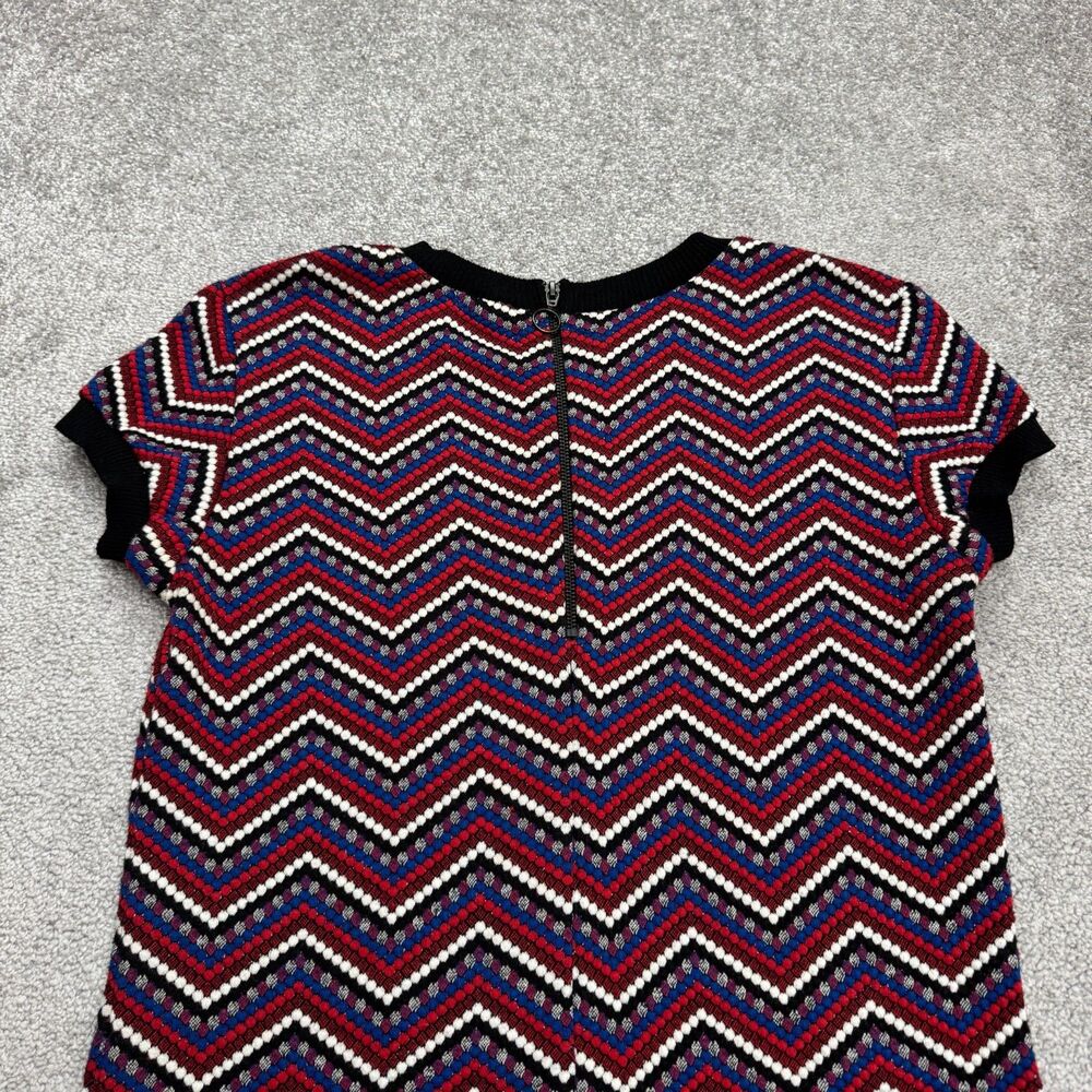Zara Woman Chevron Geometric Knitted Midi Shift Dress XL Textured Crew Neck Zip - Picture 3 of 13